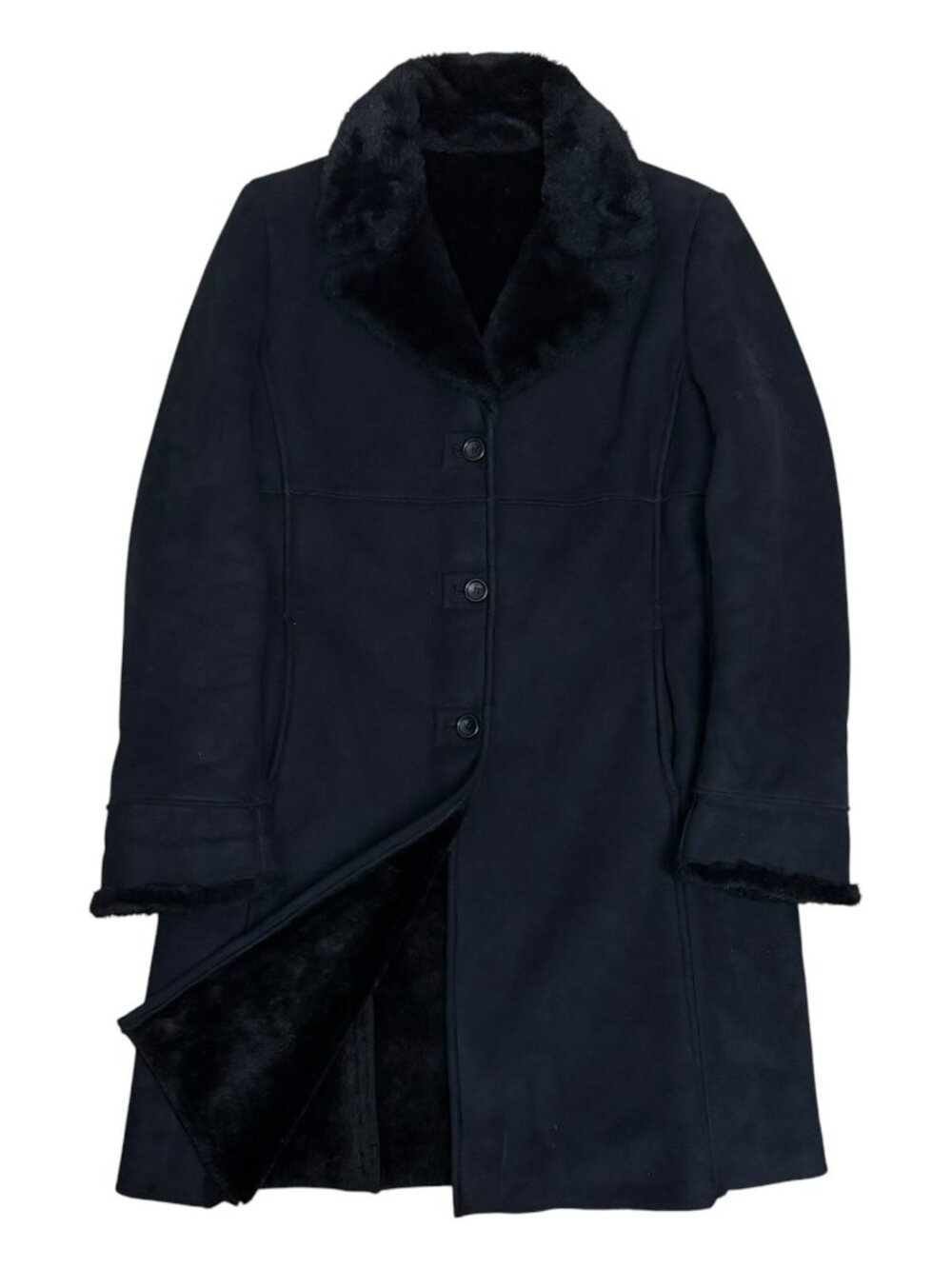 LARRY LEVINE Vintage Faux SHEARLING Leather Coat Trench Black Winter Parka Large